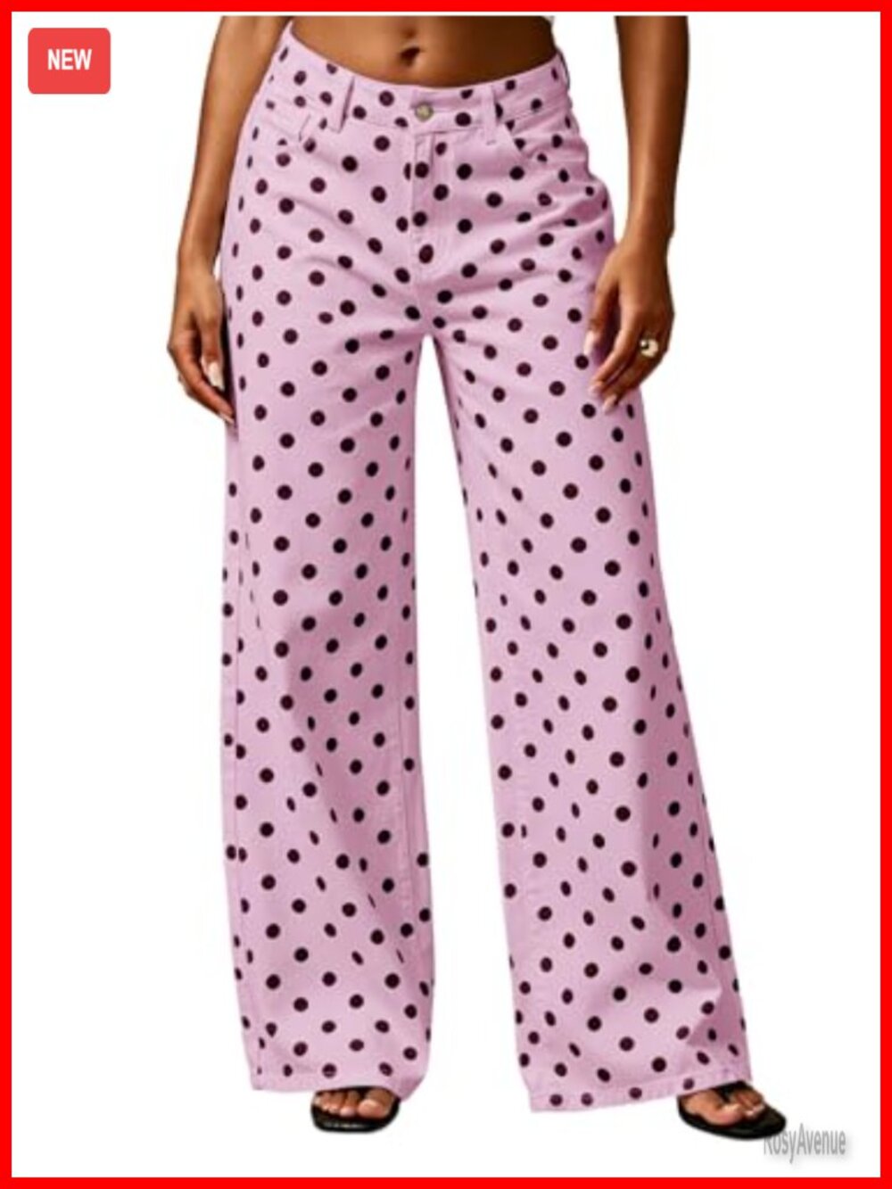 ebossy Women's Retro Polka Dots Wide Leg Boyfriend Barrel Jeans Ankle Length